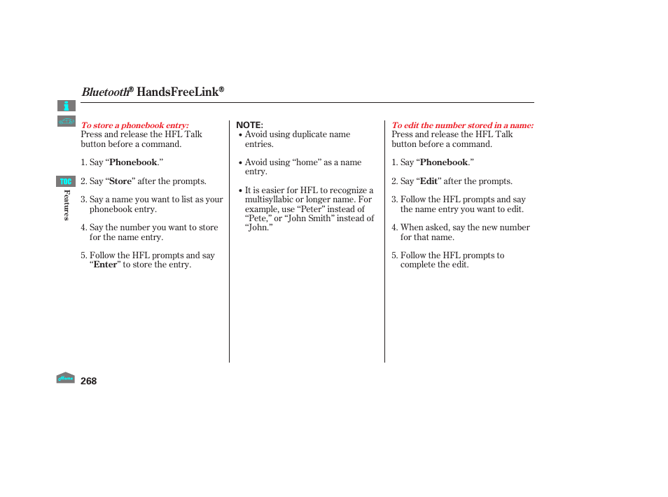 Handsfreelink, Bluetooth | HONDA 2012 Crosstour - Owner's Manual User Manual | Page 272 / 435