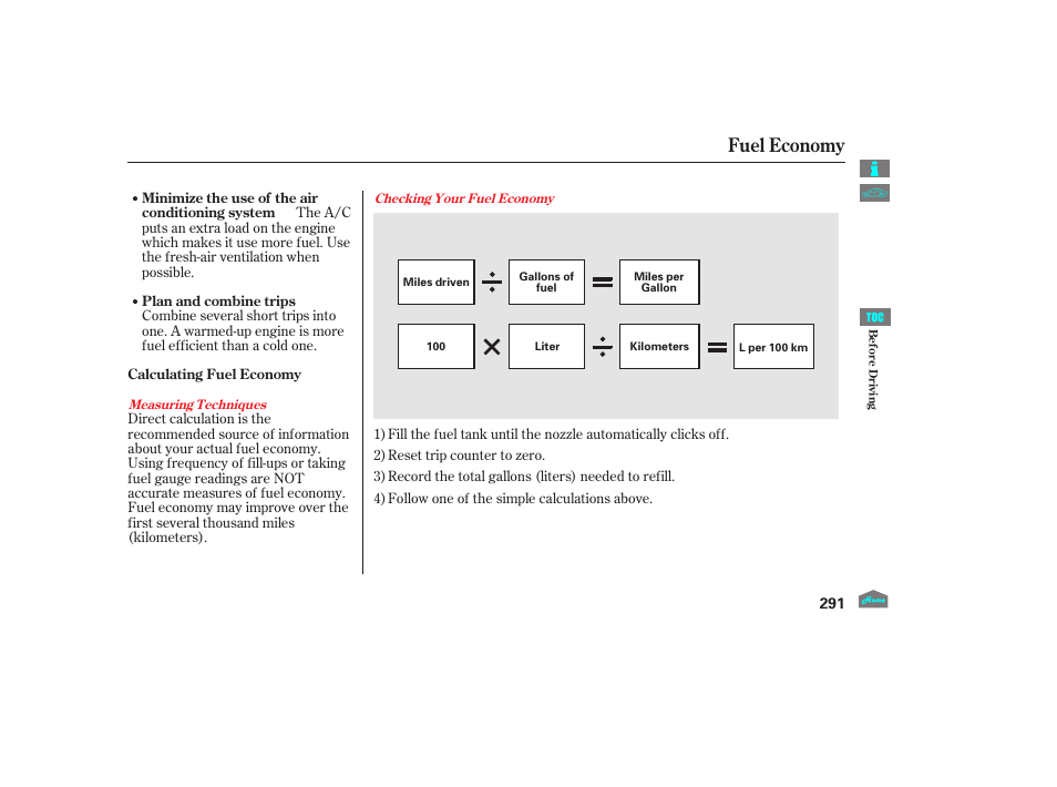 Fuel economy, 2012 crosstour | HONDA 2012 Crosstour - Owner's Manual User Manual | Page 295 / 435