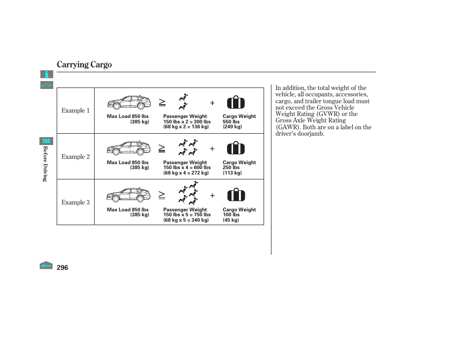 Carrying cargo, 2012 crosstour | HONDA 2012 Crosstour - Owner's Manual User Manual | Page 300 / 435