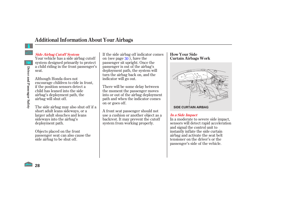 Additional information about your airbags, 2012 crosstour | HONDA 2012 Crosstour - Owner's Manual User Manual | Page 32 / 435