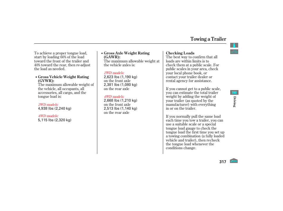 Towing a trailer | HONDA 2012 Crosstour - Owner's Manual User Manual | Page 321 / 435