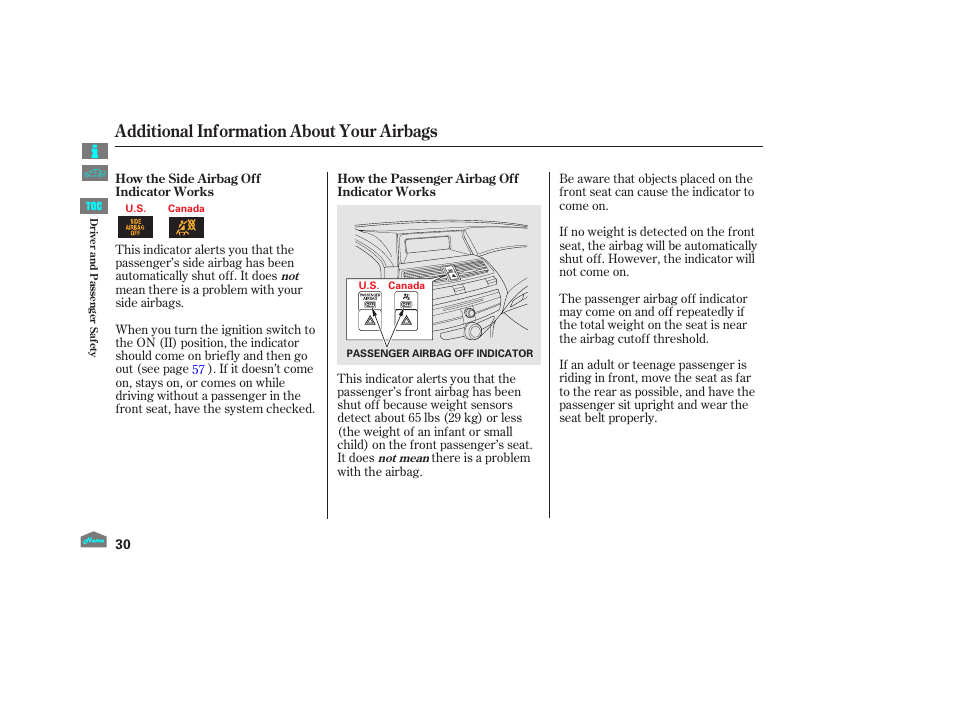 Additional information about your airbags, 2012 crosstour | HONDA 2012 Crosstour - Owner's Manual User Manual | Page 34 / 435