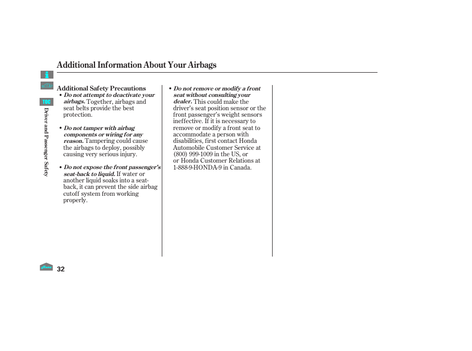 Additional information about your airbags, 2012 crosstour | HONDA 2012 Crosstour - Owner's Manual User Manual | Page 36 / 435