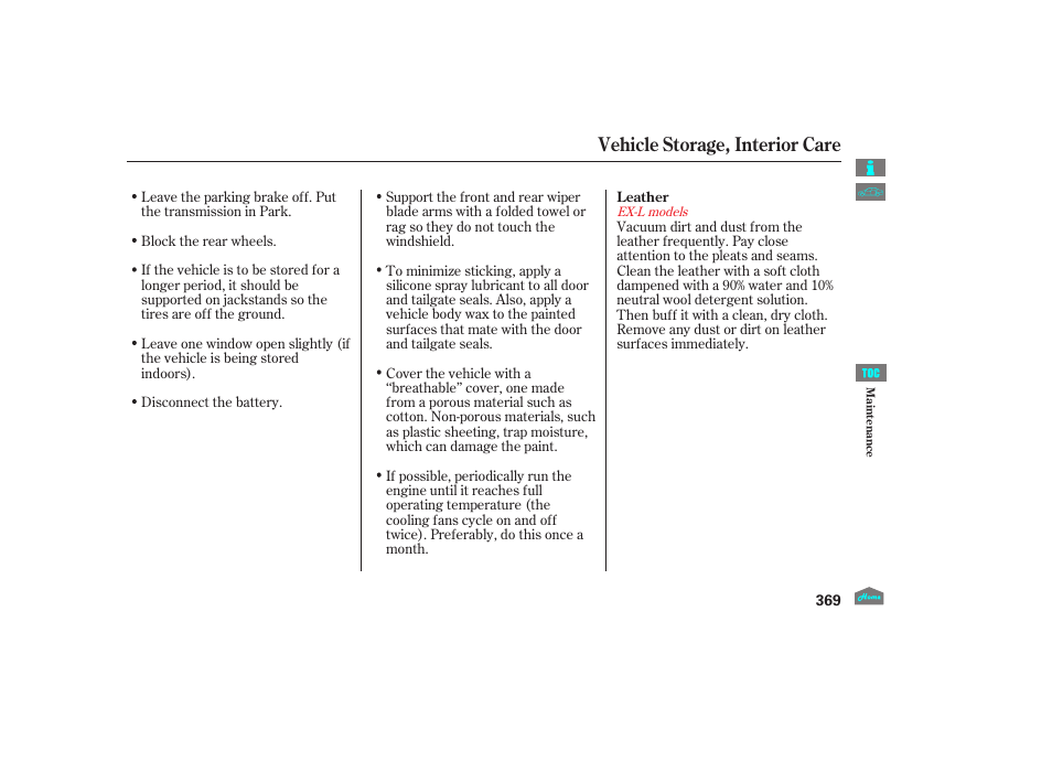 Interior care, Vehicle storage, interior care | HONDA 2012 Crosstour - Owner's Manual User Manual | Page 373 / 435