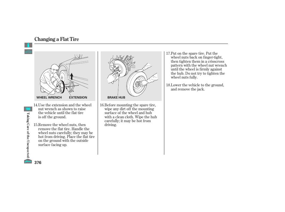 Changing a flat tire, 2012 crosstour | HONDA 2012 Crosstour - Owner's Manual User Manual | Page 380 / 435