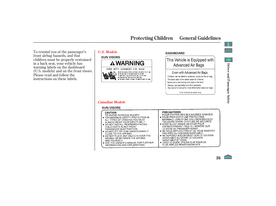 Protecting children general guidelines, 2012 crosstour | HONDA 2012 Crosstour - Owner's Manual User Manual | Page 39 / 435