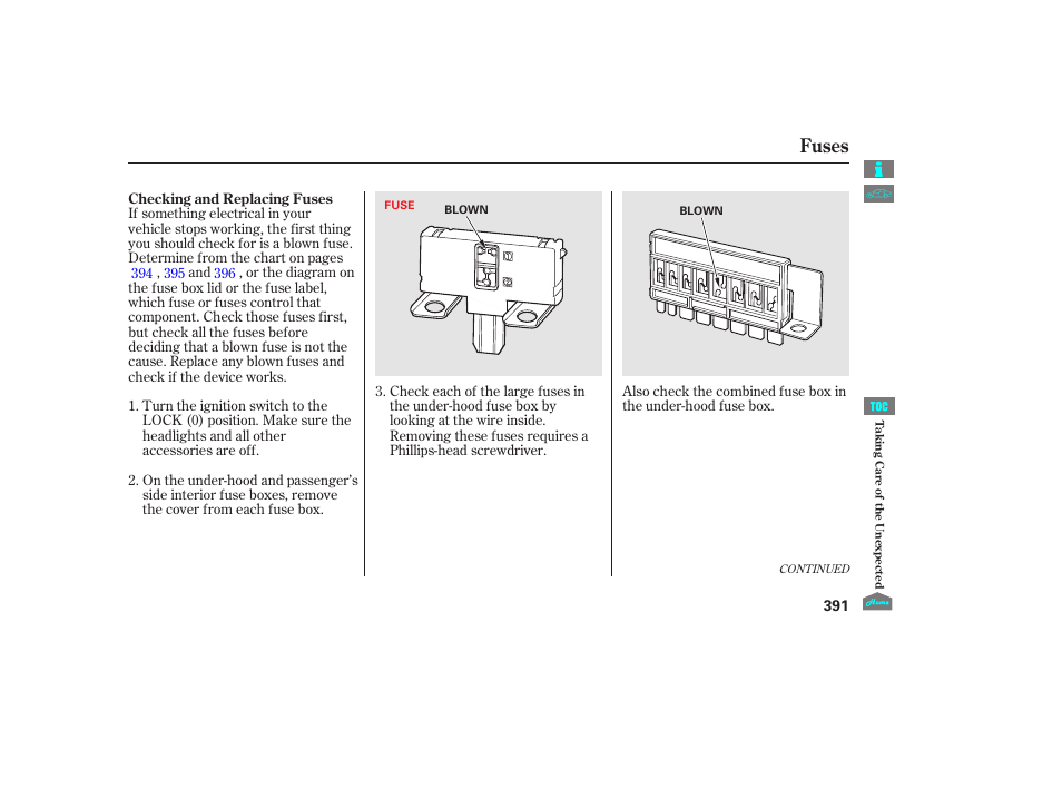 Fuses, 2012 crosstour | HONDA 2012 Crosstour - Owner's Manual User Manual | Page 395 / 435