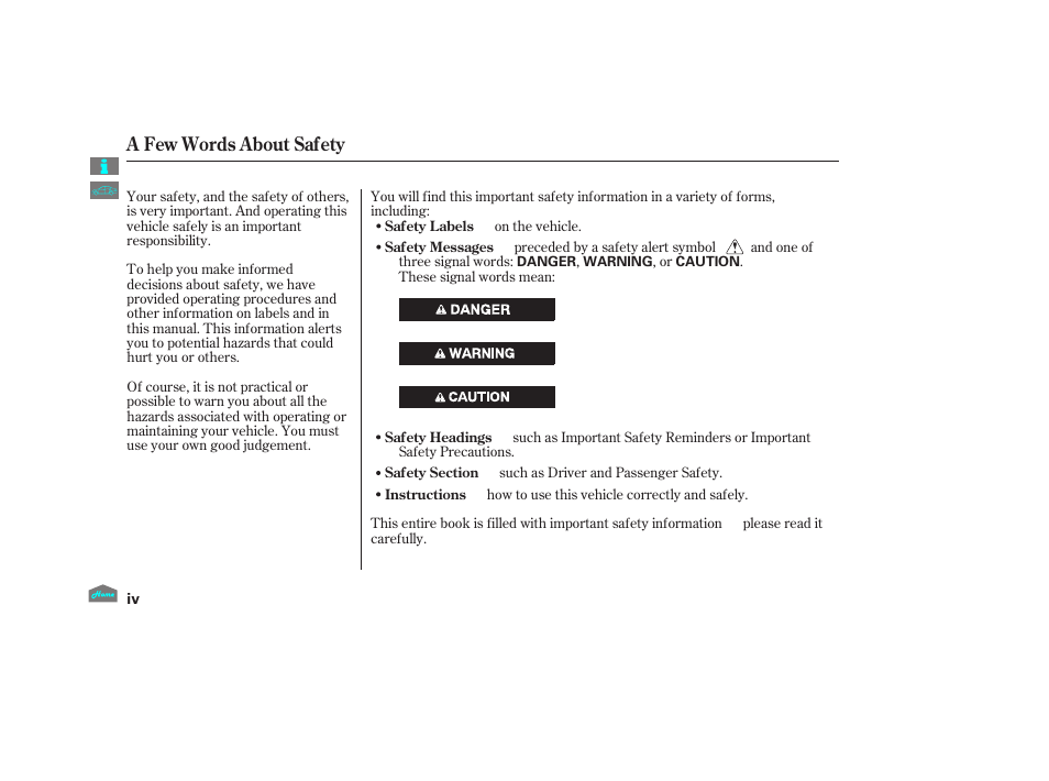 A few words about safety | HONDA 2012 Crosstour - Owner's Manual User Manual | Page 4 / 435