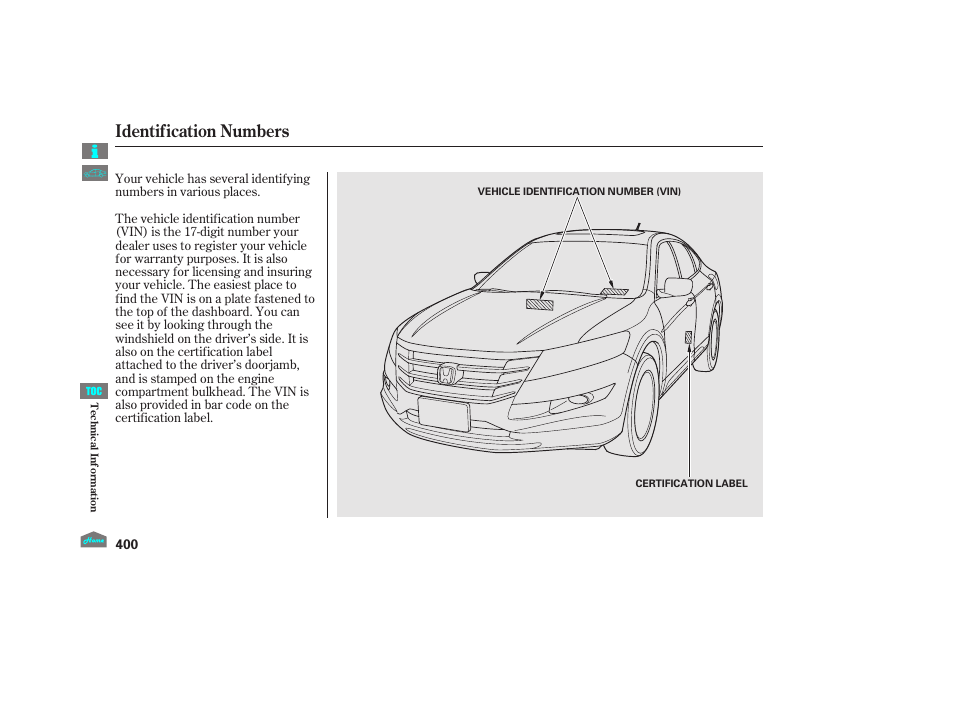 Identification numbers, 2012 crosstour | HONDA 2012 Crosstour - Owner's Manual User Manual | Page 404 / 435