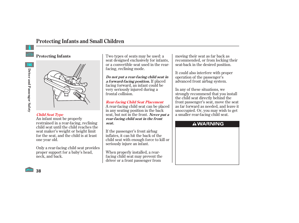 Protecting infants and small children, 2012 crosstour | HONDA 2012 Crosstour - Owner's Manual User Manual | Page 42 / 435