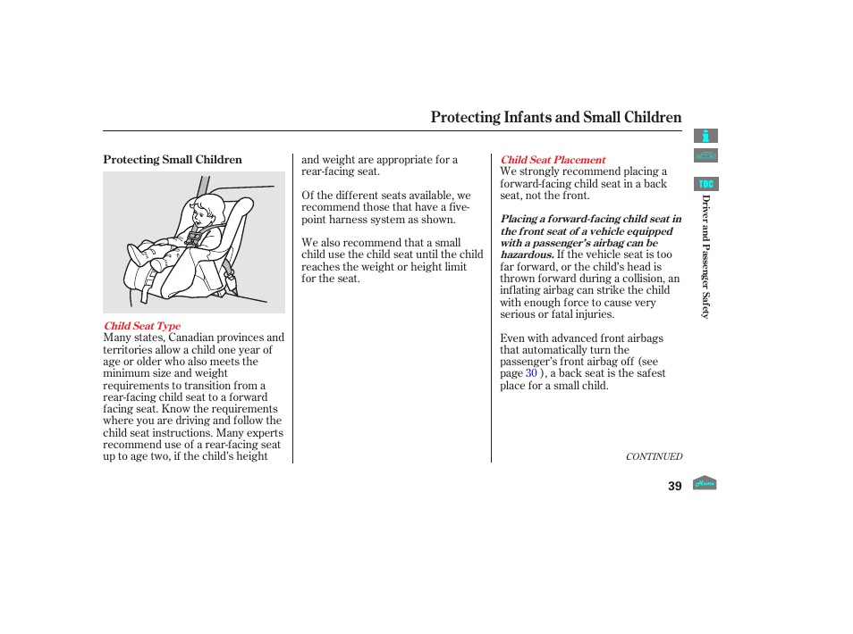 Protecting infants and small children, 2012 crosstour | HONDA 2012 Crosstour - Owner's Manual User Manual | Page 43 / 435