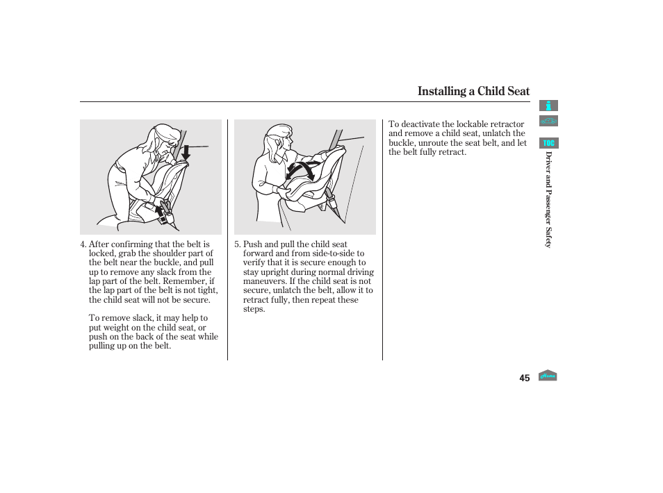 Installing a child seat, 2012 crosstour | HONDA 2012 Crosstour - Owner's Manual User Manual | Page 49 / 435