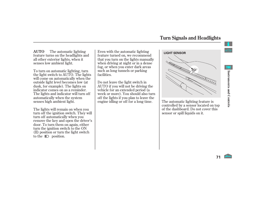 Turn signals and headlights, 2012 crosstour | HONDA 2012 Crosstour - Owner's Manual User Manual | Page 75 / 435