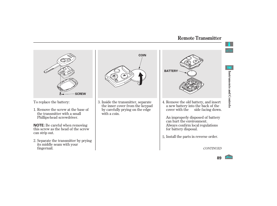 Remote transmitter, 2012 crosstour | HONDA 2012 Crosstour - Owner's Manual User Manual | Page 93 / 435