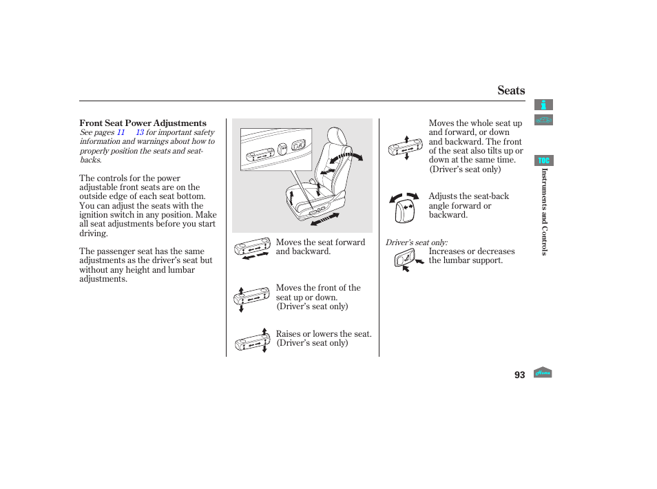 Seats, 2012 crosstour | HONDA 2012 Crosstour - Owner's Manual User Manual | Page 97 / 435