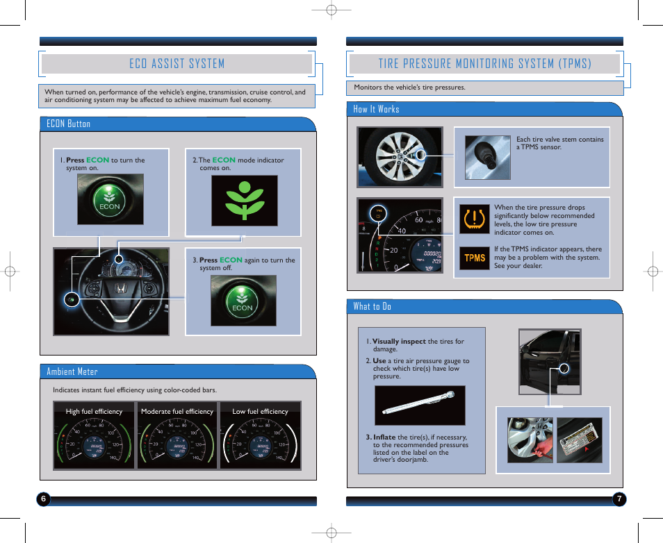 Eco assist system, Tire pressure monitoring system (tpms) | HONDA 2012 CR-V (LX, EX, EX-L, EX-L RES) - Technology Reference Guide User Manual | Page 5 / 13