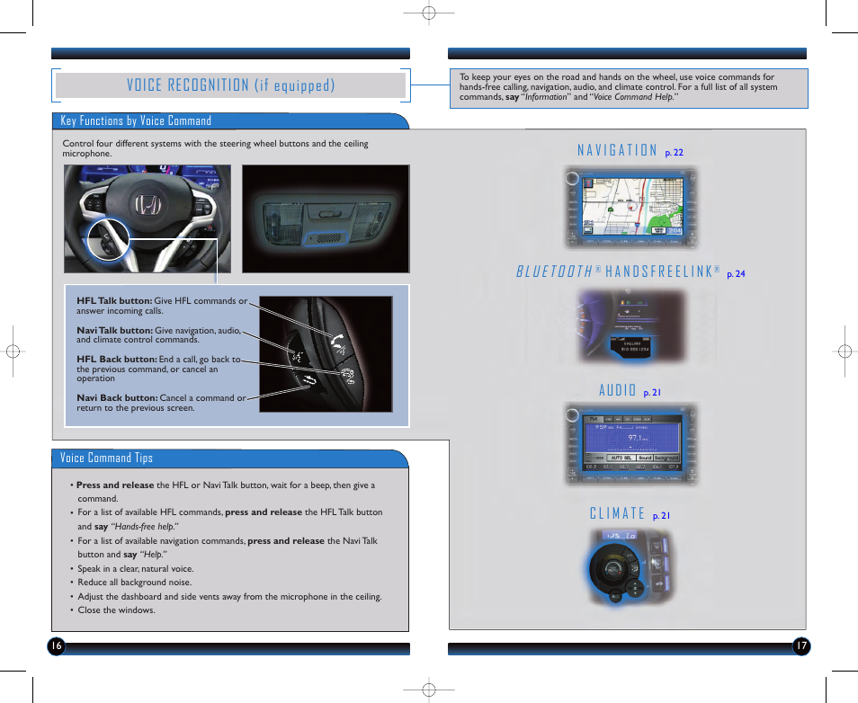 P.16, Voice recognition (if equipped), Audio | HONDA 2012 CR-Z - Technology Reference Guide User Manual | Page 10 / 16