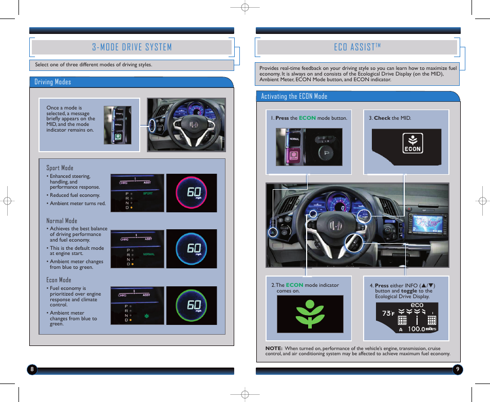 Mode drive system, Eco assist | HONDA 2012 CR-Z - Technology Reference Guide User Manual | Page 6 / 16