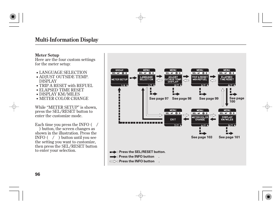 Multi-information display | HONDA 2012 Insight - Owner's Manual User Manual | Page 102 / 418