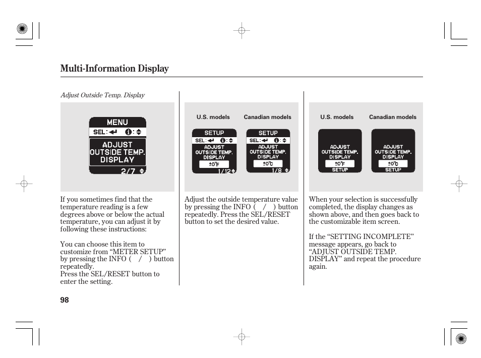 Multi-information display | HONDA 2012 Insight - Owner's Manual User Manual | Page 104 / 418