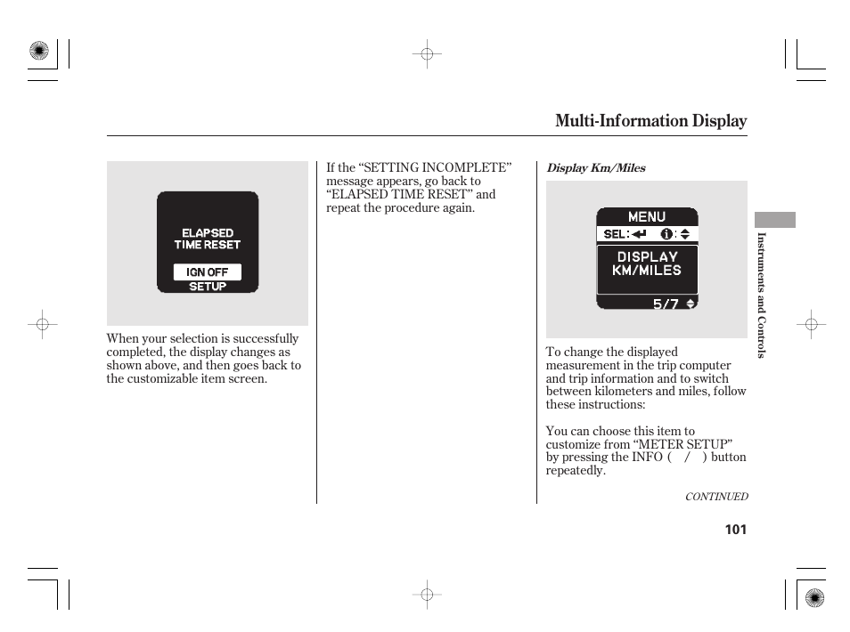 Multi-information display | HONDA 2012 Insight - Owner's Manual User Manual | Page 107 / 418