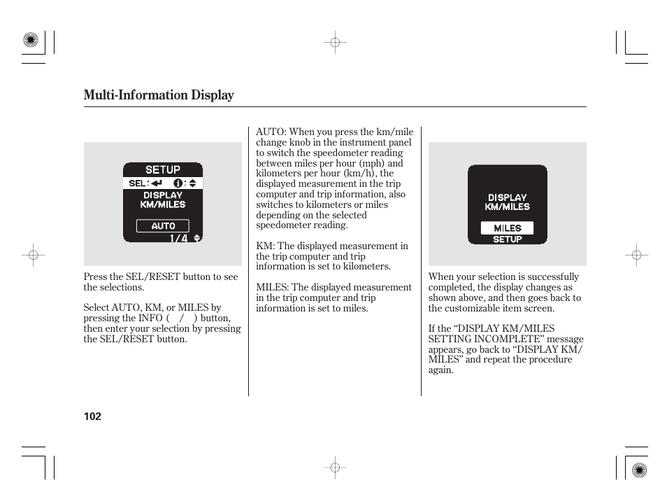 Multi-information display | HONDA 2012 Insight - Owner's Manual User Manual | Page 108 / 418