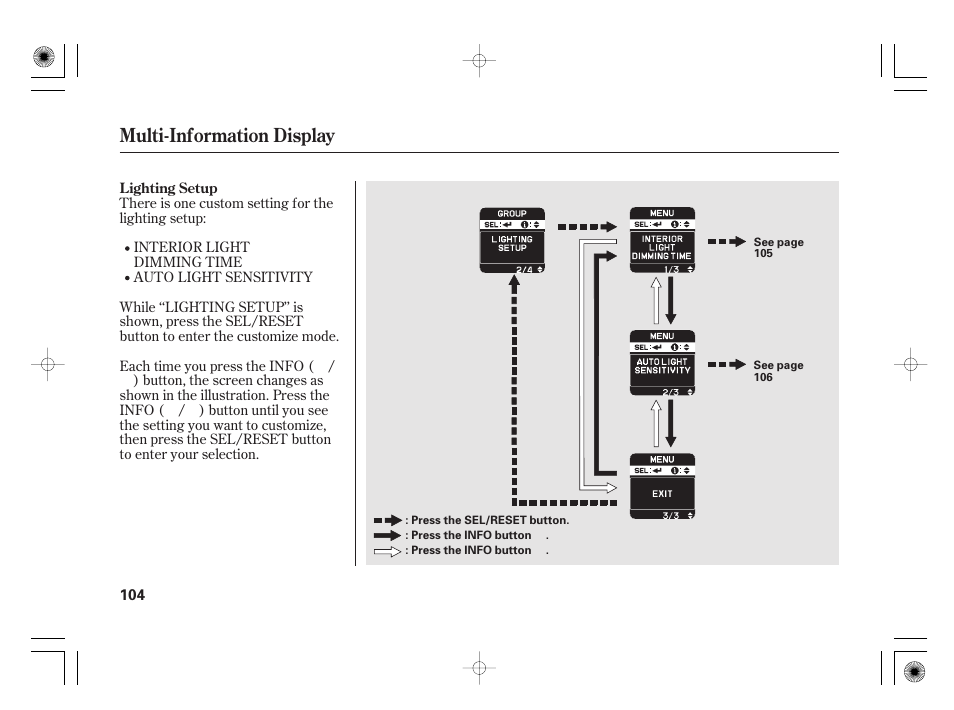 Multi-information display | HONDA 2012 Insight - Owner's Manual User Manual | Page 110 / 418