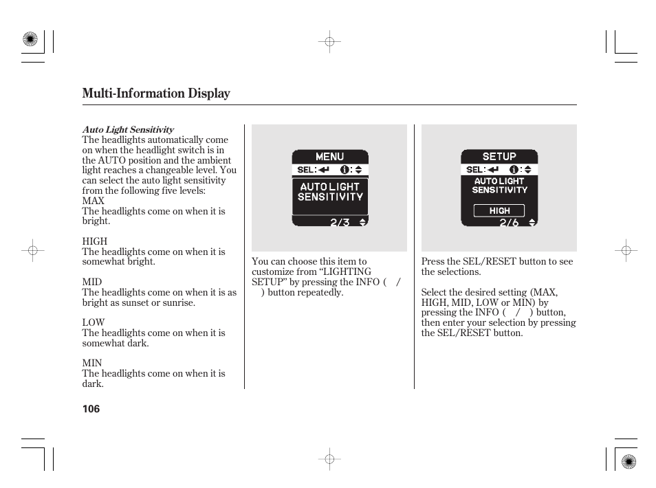 Multi-information display | HONDA 2012 Insight - Owner's Manual User Manual | Page 112 / 418