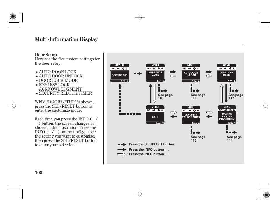 Multi-information display | HONDA 2012 Insight - Owner's Manual User Manual | Page 114 / 418