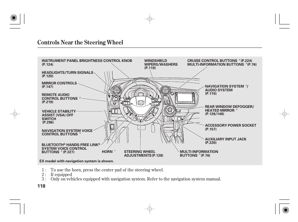 Controls near the steering wheel | HONDA 2012 Insight - Owner's Manual User Manual | Page 124 / 418