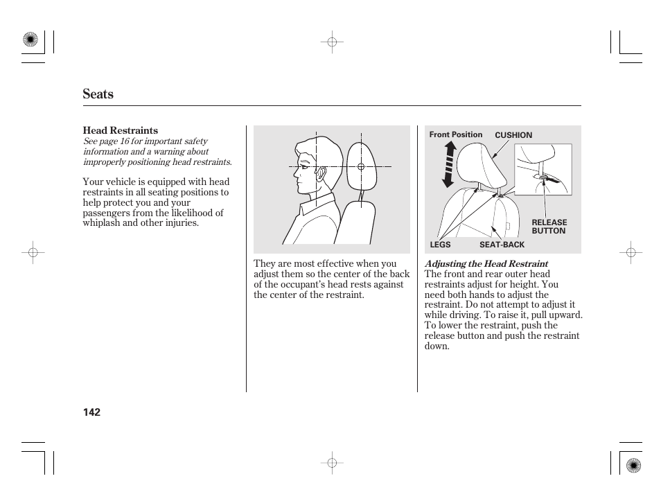 Seats | HONDA 2012 Insight - Owner's Manual User Manual | Page 148 / 418