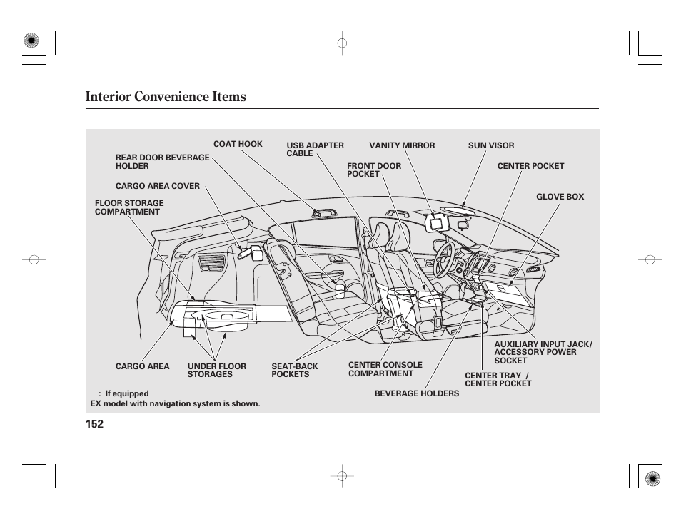 Interior convenience items | HONDA 2012 Insight - Owner's Manual User Manual | Page 158 / 418