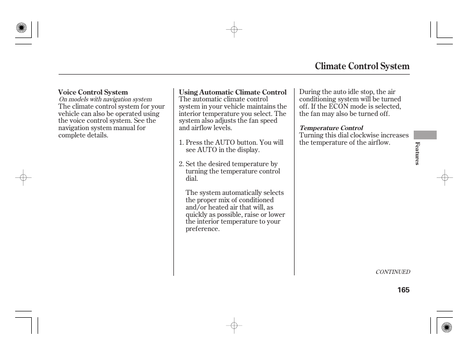 Climate control system | HONDA 2012 Insight - Owner's Manual User Manual | Page 171 / 418