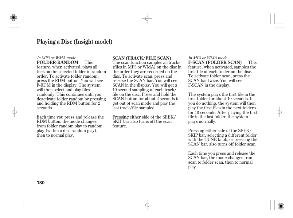 Playing a disc (insight model) | HONDA 2012 Insight - Owner's Manual User Manual | Page 186 / 418