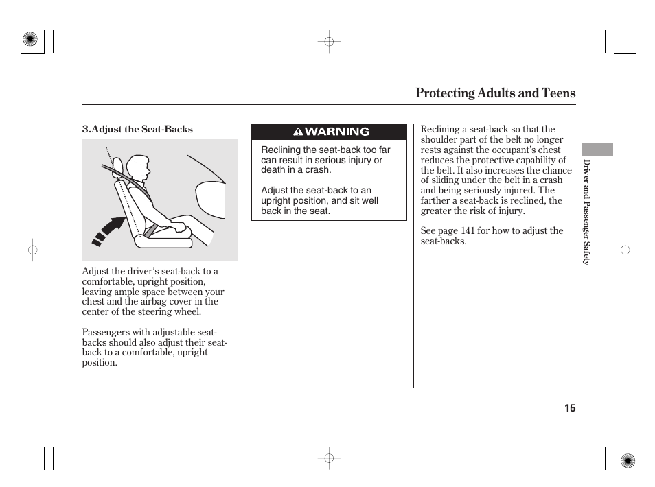 Protecting adults and teens | HONDA 2012 Insight - Owner's Manual User Manual | Page 21 / 418