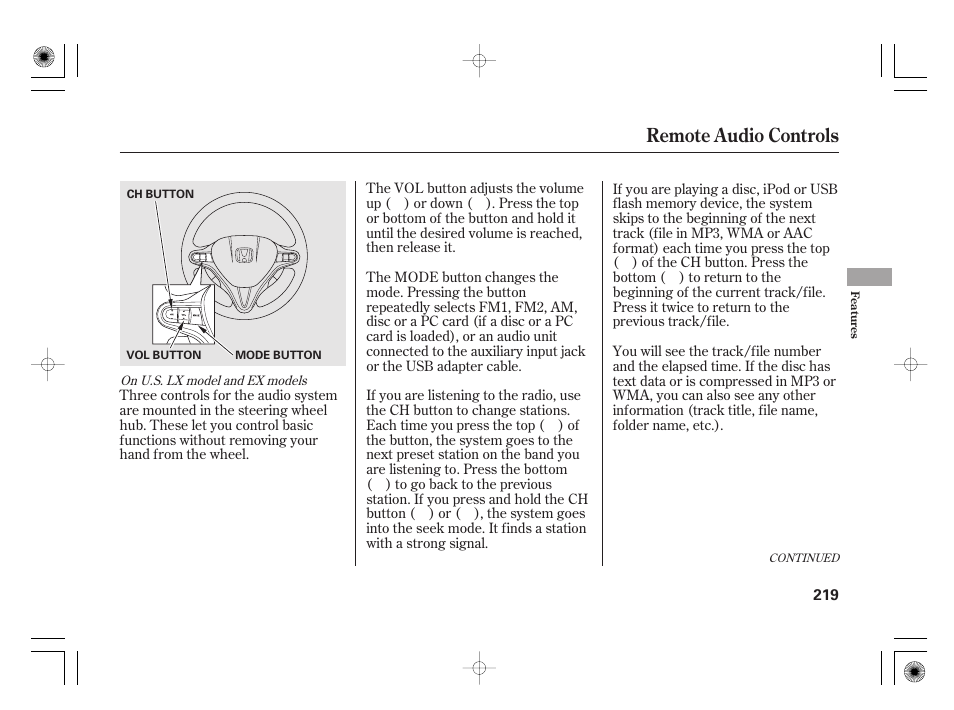 Remote audio controls | HONDA 2012 Insight - Owner's Manual User Manual | Page 225 / 418