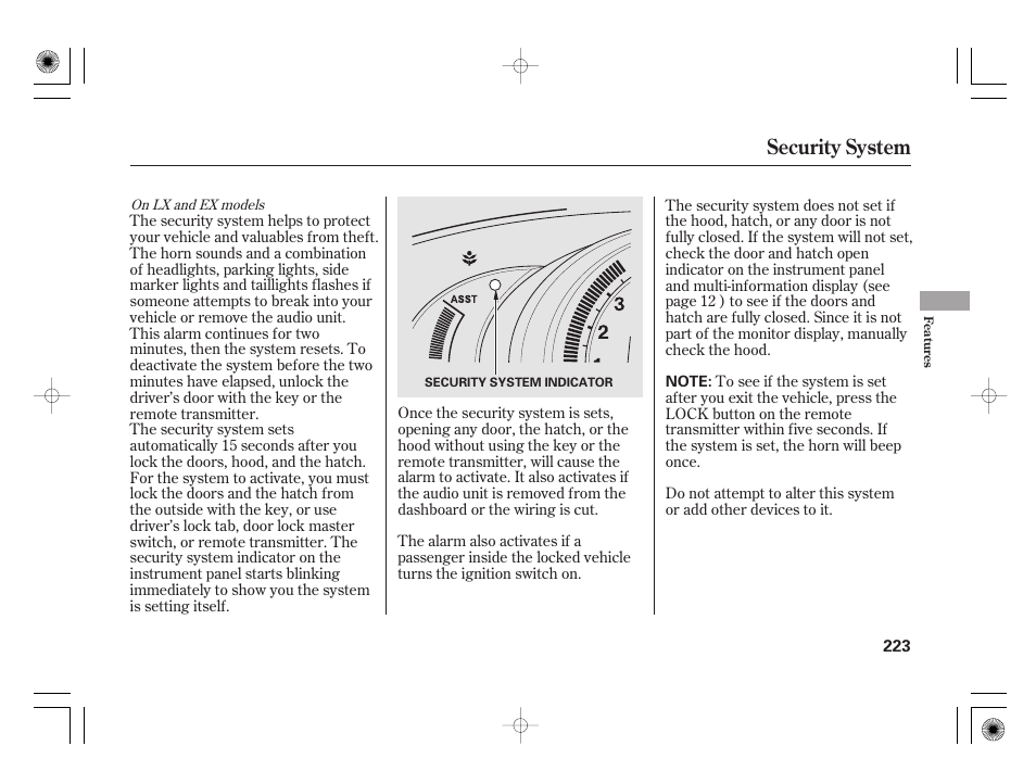 Security system | HONDA 2012 Insight - Owner's Manual User Manual | Page 229 / 418