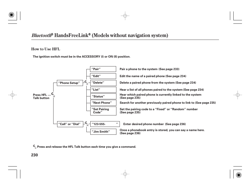 Handsfreelink (models without navigation system), Bluetooth | HONDA 2012 Insight - Owner's Manual User Manual | Page 236 / 418