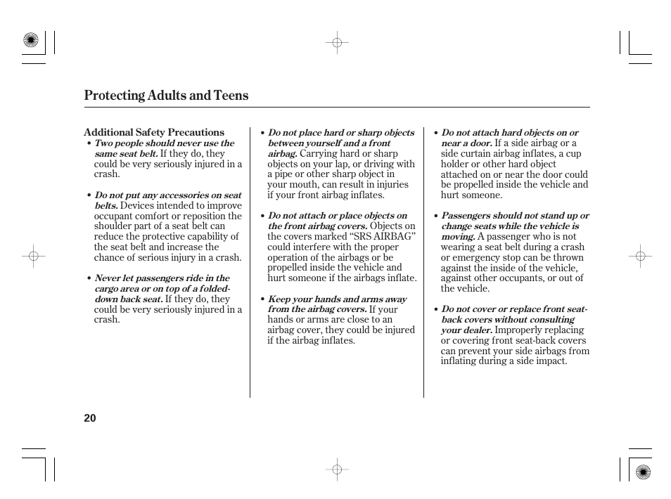 Protecting adults and teens | HONDA 2012 Insight - Owner's Manual User Manual | Page 26 / 418