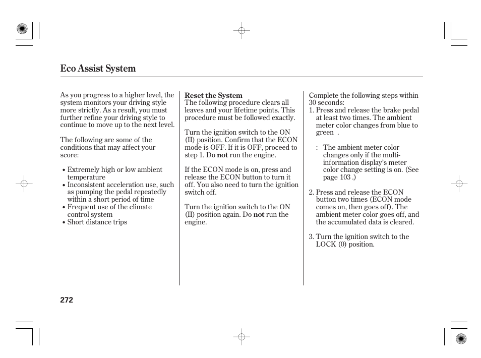 Eco assist system | HONDA 2012 Insight - Owner's Manual User Manual | Page 278 / 418