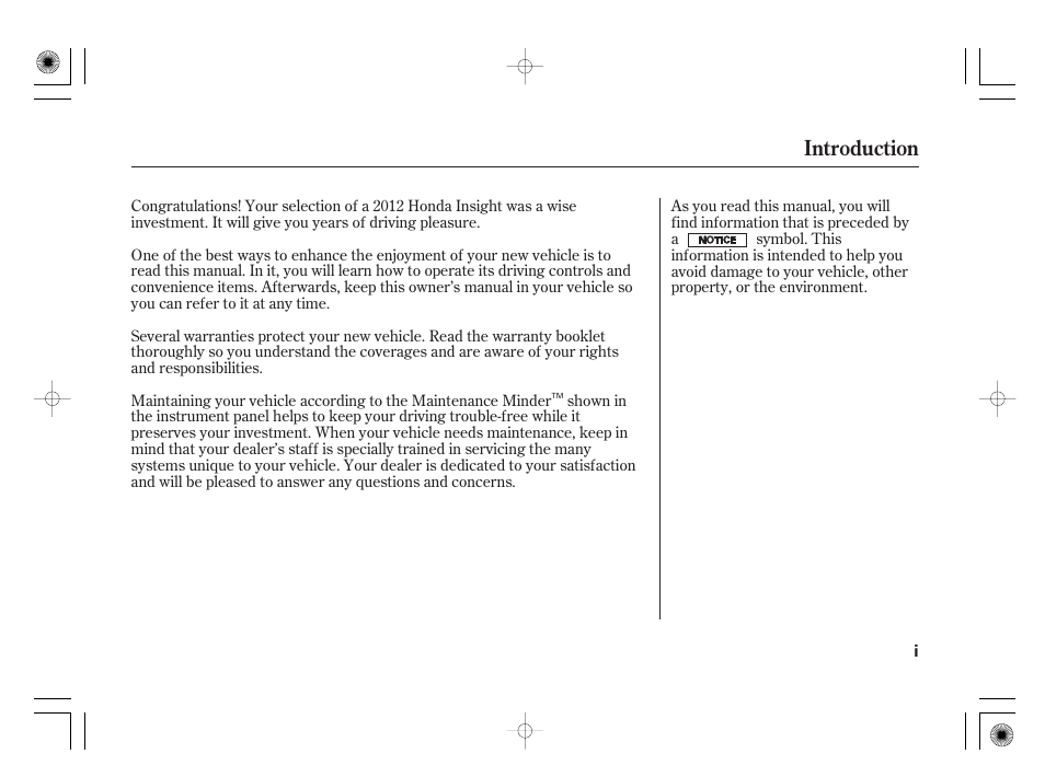 Introduction | HONDA 2012 Insight - Owner's Manual User Manual | Page 3 / 418