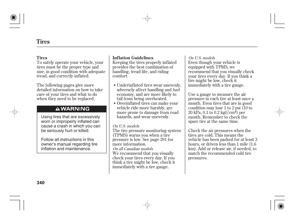 Tires | HONDA 2012 Insight - Owner's Manual User Manual | Page 346 / 418