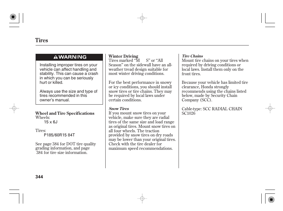 Tires | HONDA 2012 Insight - Owner's Manual User Manual | Page 350 / 418