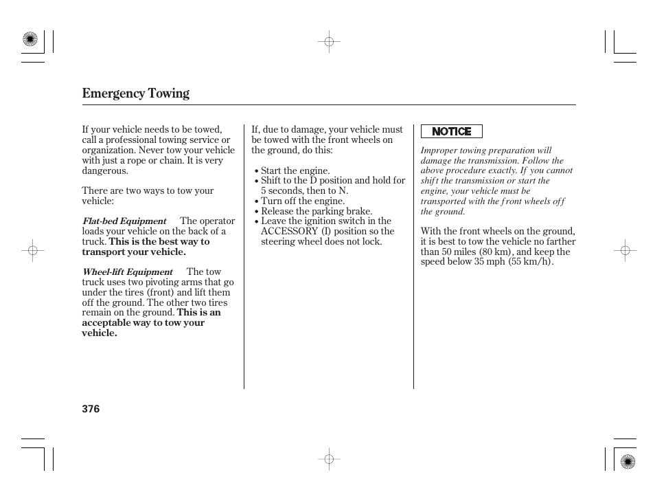 Emergency towing | HONDA 2012 Insight - Owner's Manual User Manual | Page 382 / 418
