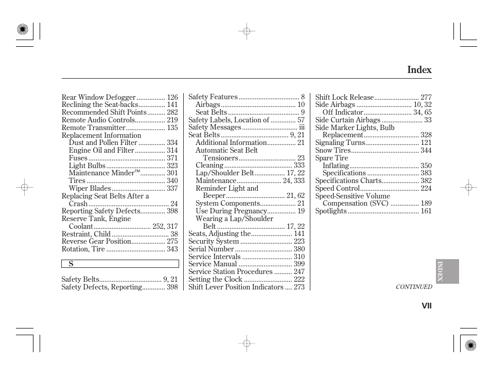 Index | HONDA 2012 Insight - Owner's Manual User Manual | Page 413 / 418
