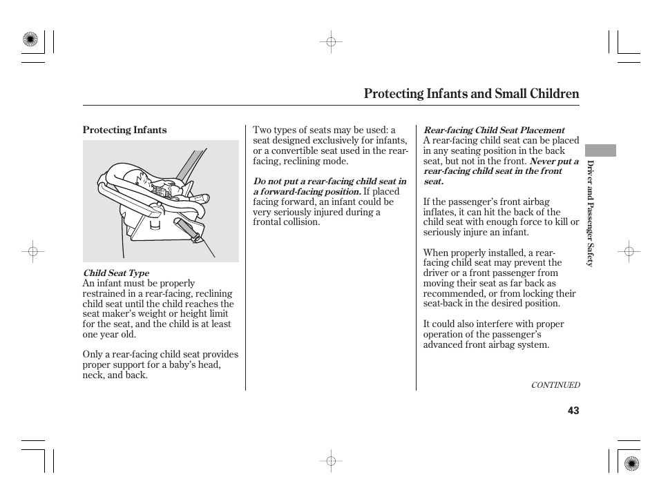 Protecting infants and small children | HONDA 2012 Insight - Owner's Manual User Manual | Page 49 / 418
