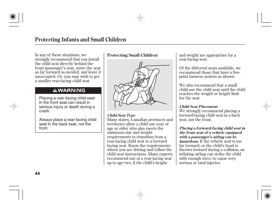 Protecting infants and small children | HONDA 2012 Insight - Owner's Manual User Manual | Page 50 / 418