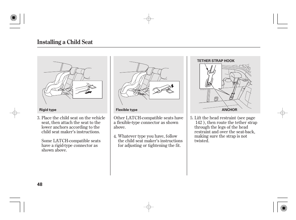 Installing a child seat | HONDA 2012 Insight - Owner's Manual User Manual | Page 54 / 418