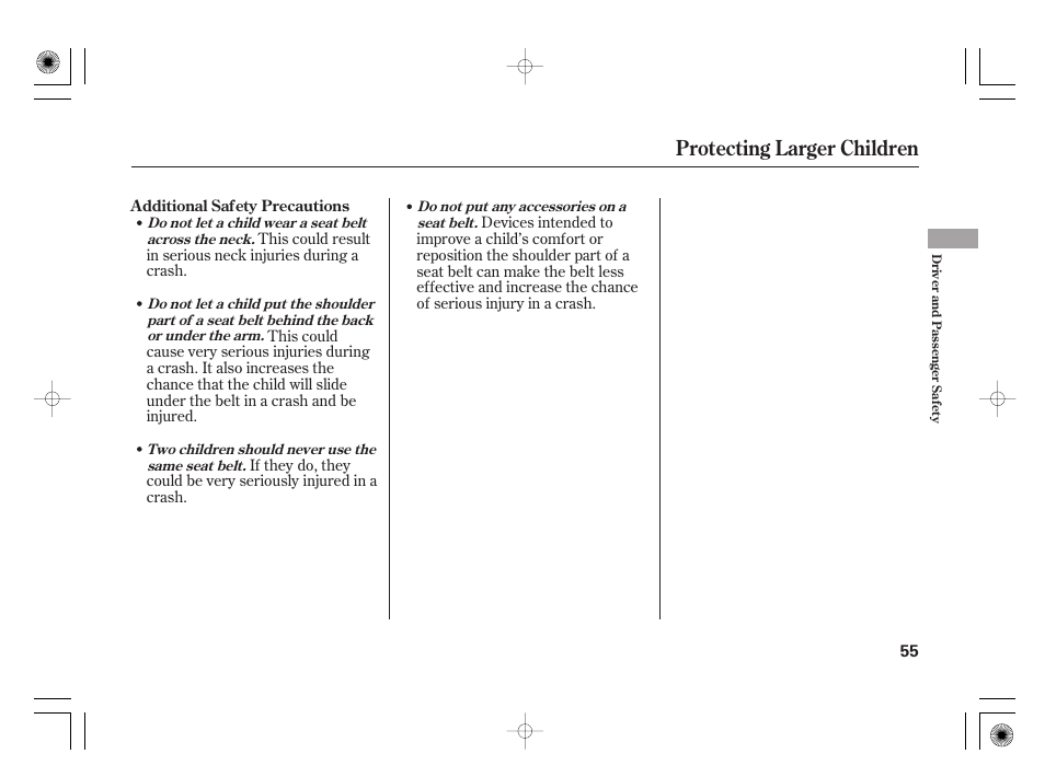 Protecting larger children | HONDA 2012 Insight - Owner's Manual User Manual | Page 61 / 418