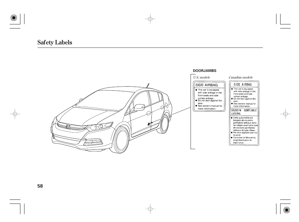 Safety labels | HONDA 2012 Insight - Owner's Manual User Manual | Page 64 / 418